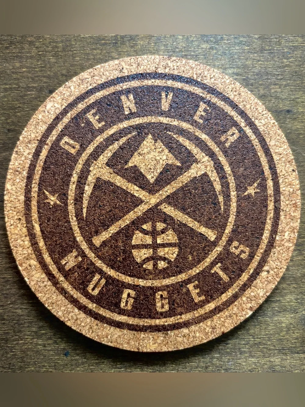 Denver Nuggets Logo Laser Engraved Cork Coaster